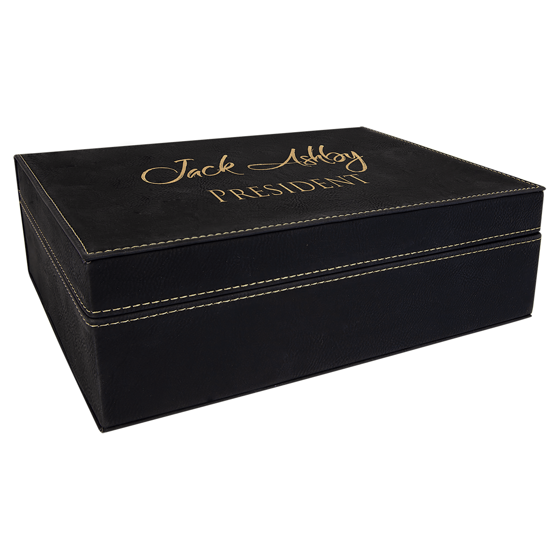 Black/Gold 10 1/4" x 7 1/2" Laserable Leatherette Premium Gift Box