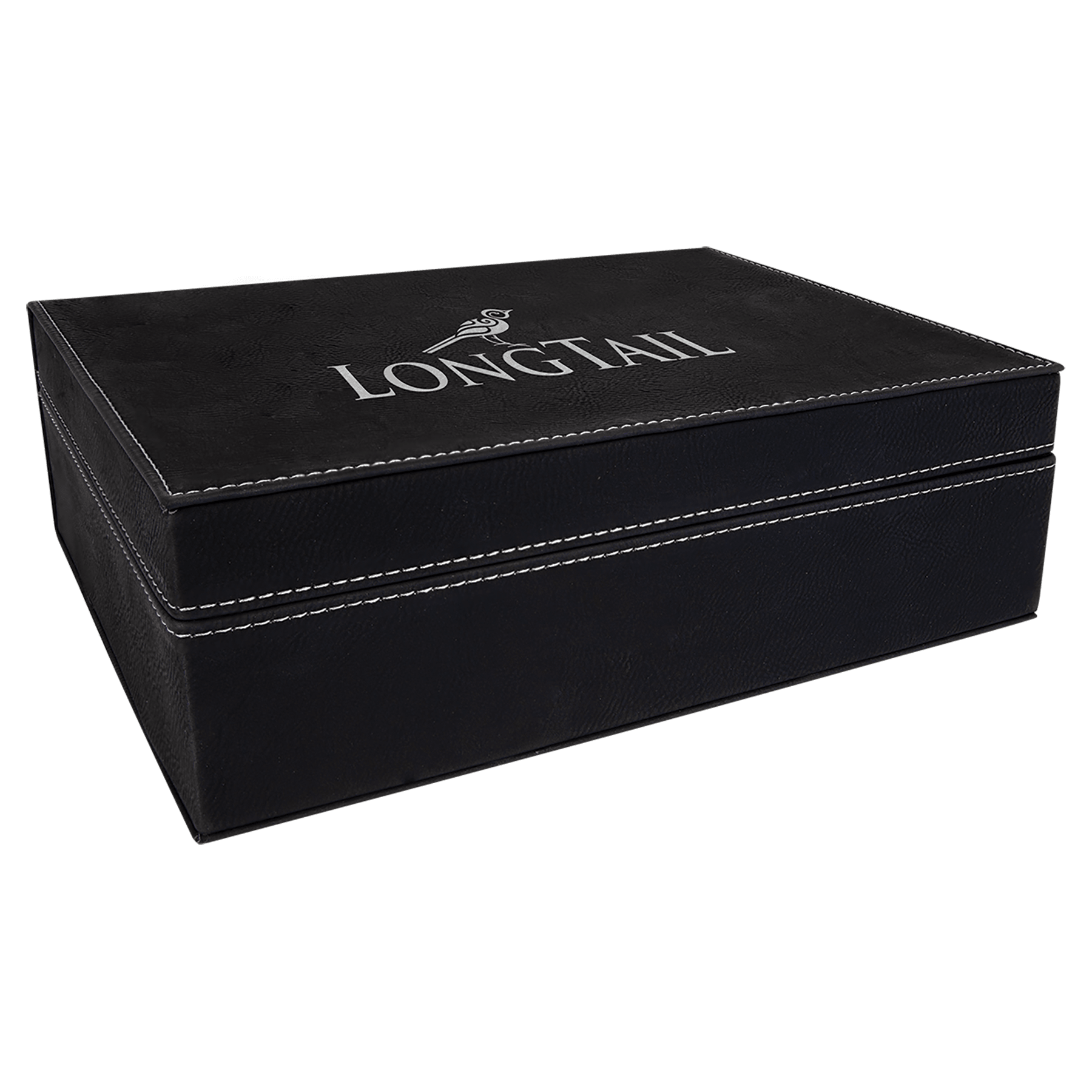 Black/Silver 10 1/4" x 7 1/2" Laserable Leatherette Premium Gift Box