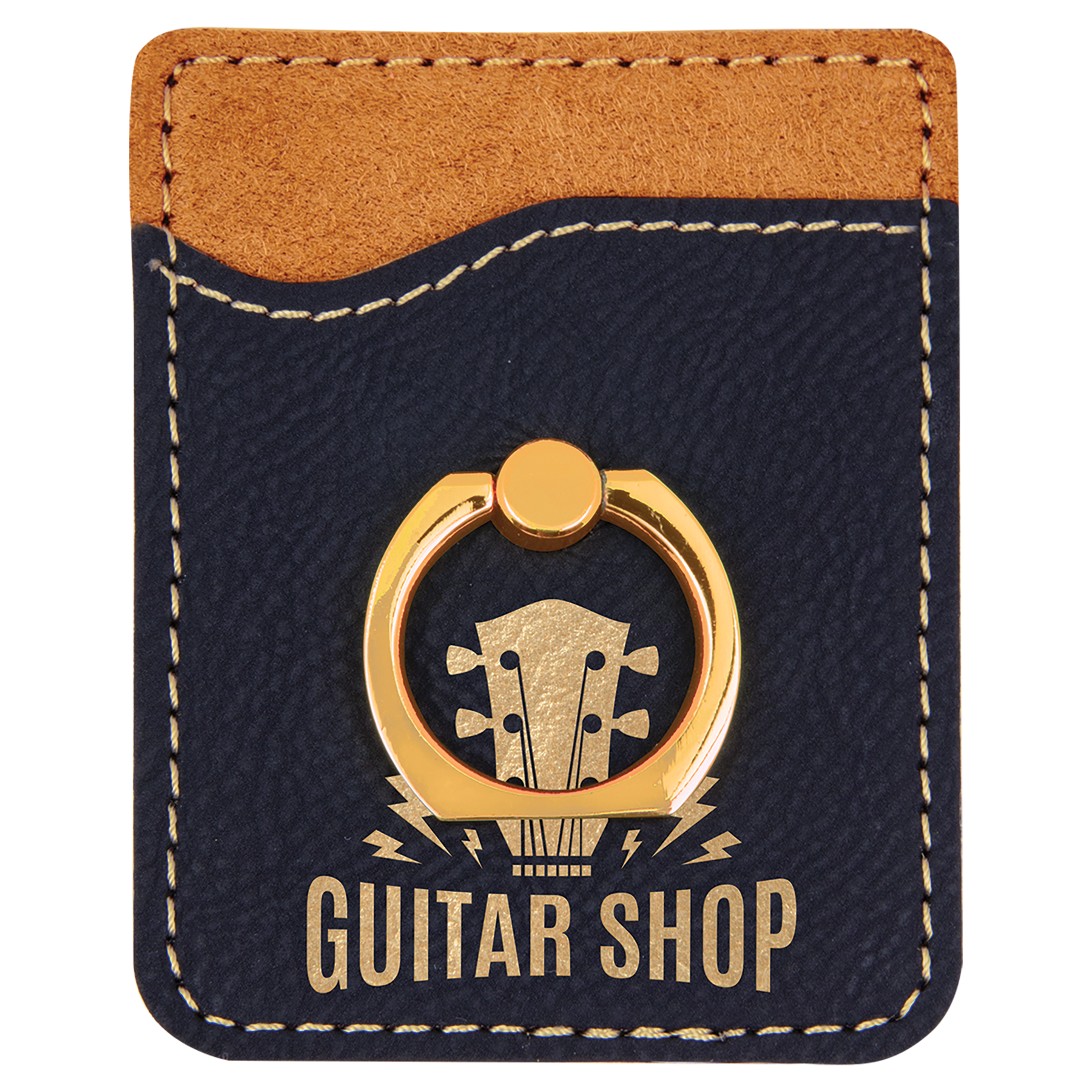 Black/Gold Laserable Leatherette Phone Wallet with Gold Laserable Leatherette Phone Wallet