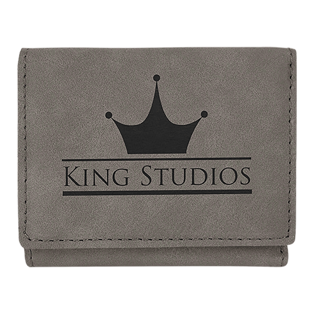 Gray 3" x 4" Laserable Leatherette Trifold Wallet