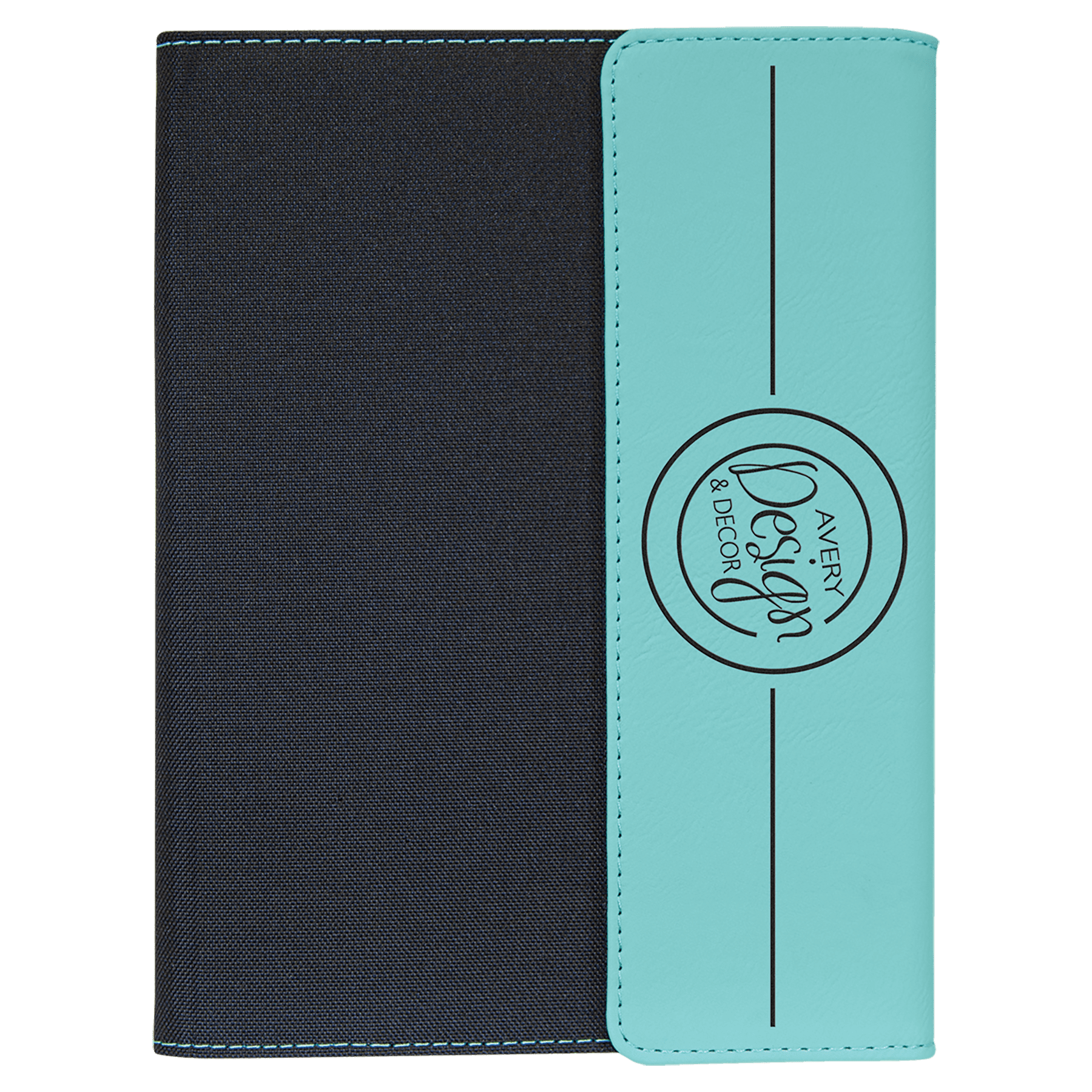 Teal Laserable Leatherette / Black 7" x 9" Canvas Portfolio with Notepad