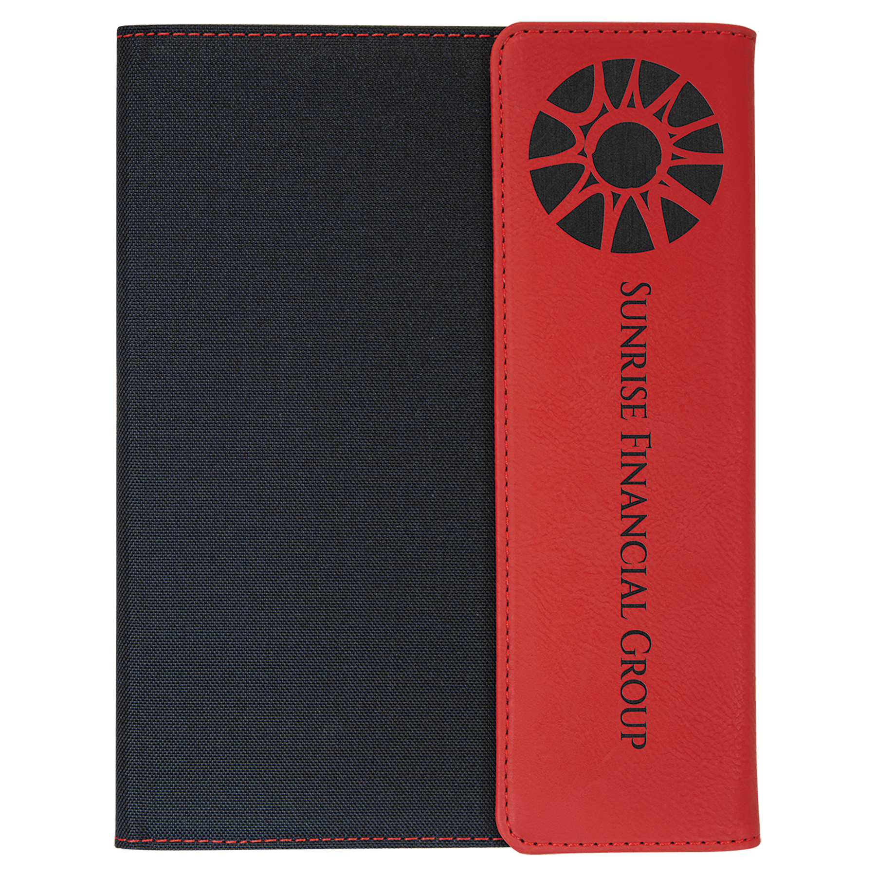 Red Laserable Leatherette / Black 7" x 9" Canvas Portfolio with Notepad