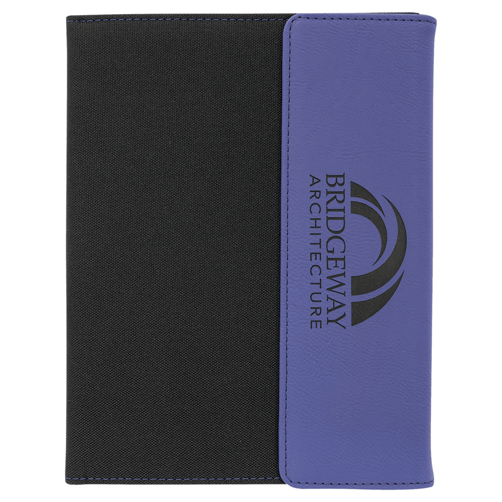 Purple Laserable Leatherette / Black 7" x 9" Canvas Portfolio with Notepad