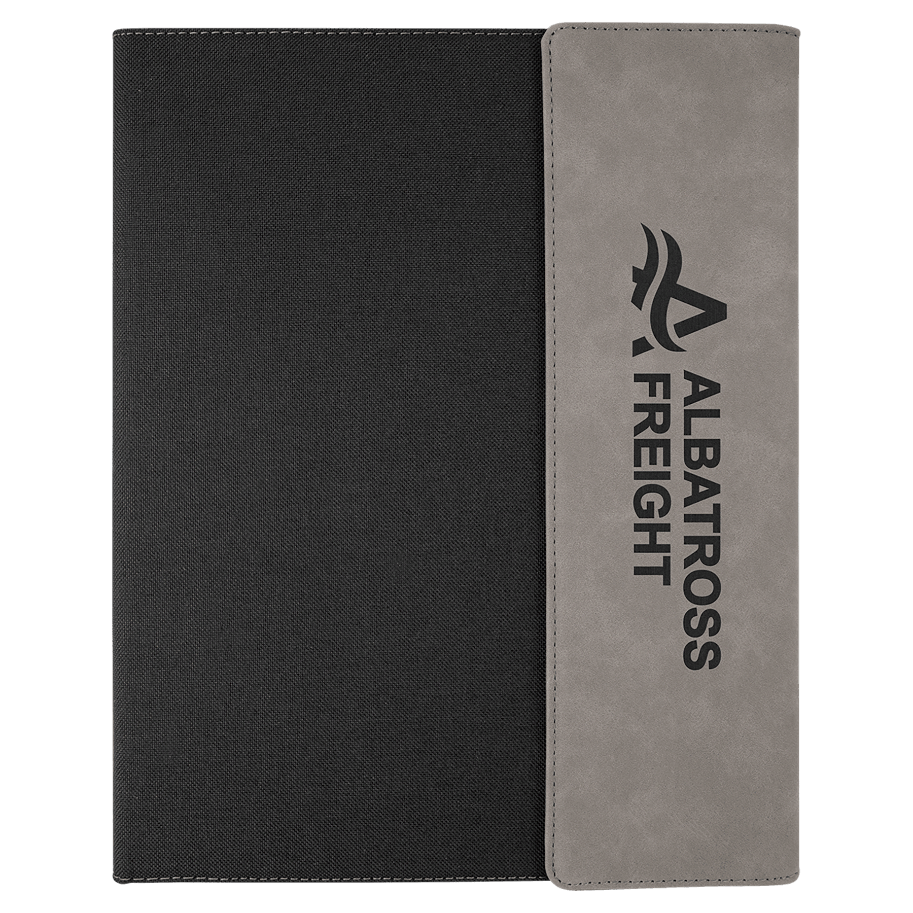 9 1/2" x 12" Gray Laserable Leatherette / Black Canvas Portfolio w / Notepad