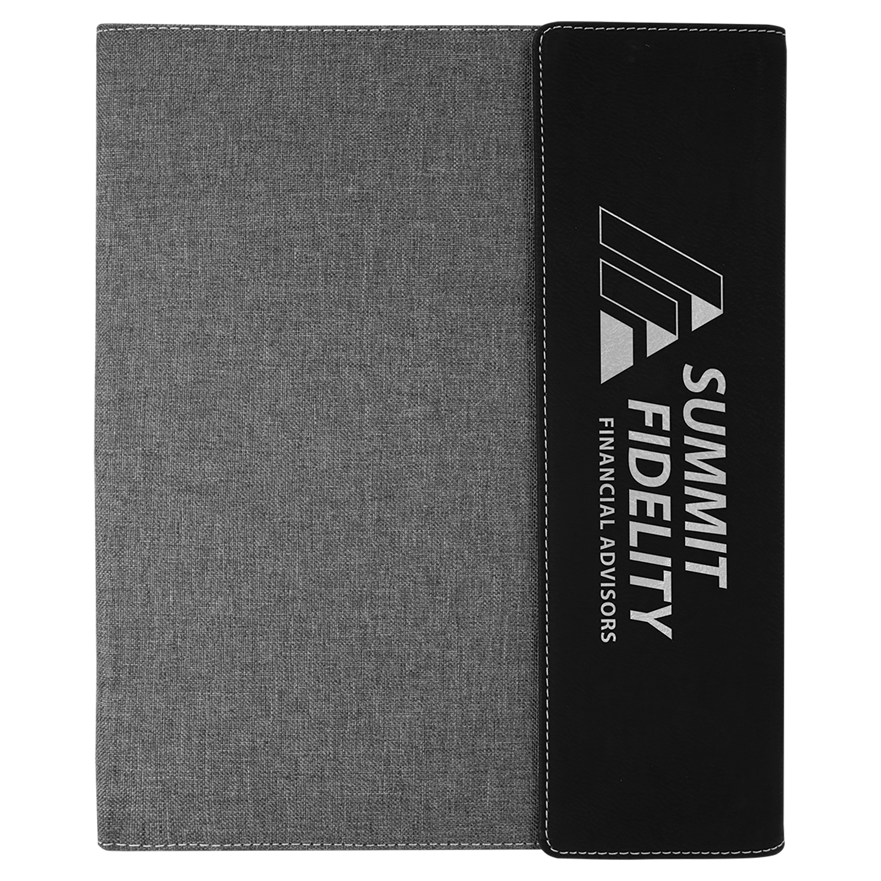 Black/Silver Laserable Leatherette / Gray 9 1/2"x12" Canvas Portfolio w/Notepad