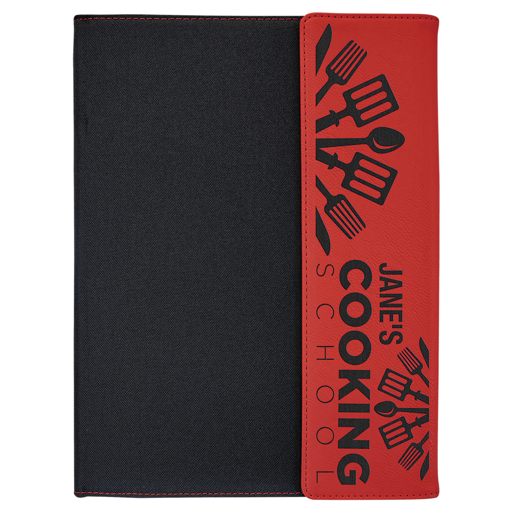 Red Laserable Leatherette / Black 9 1/2" x 12" Canvas Portfolio with Notepad