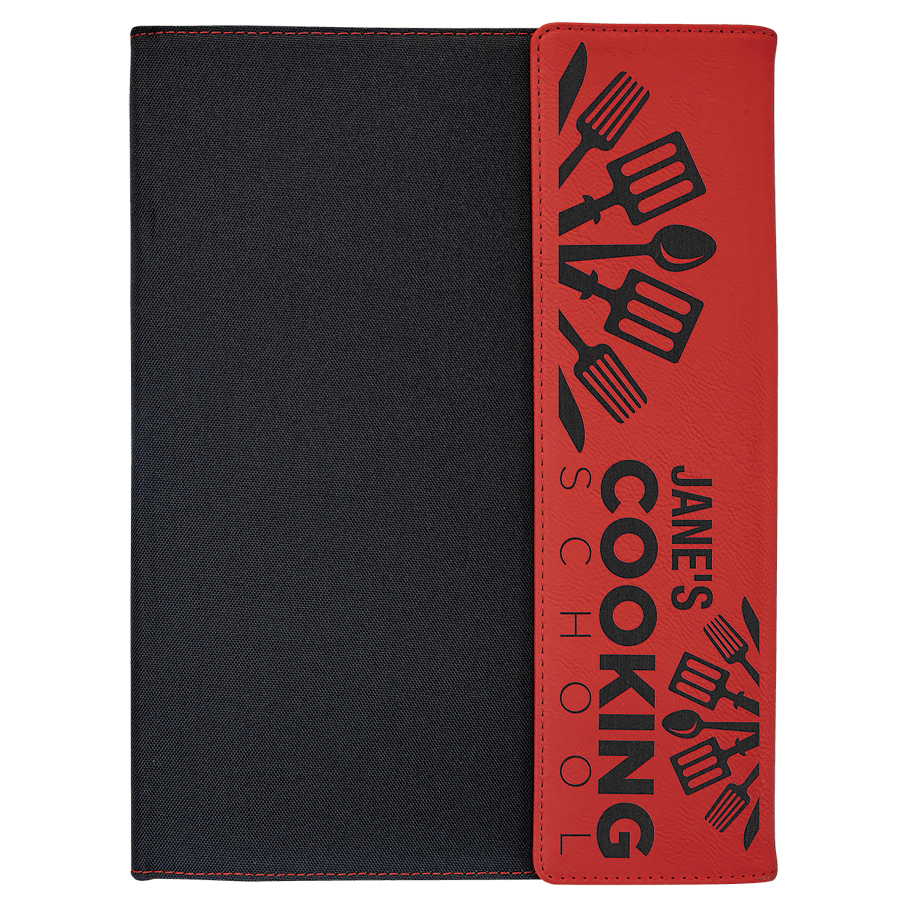 Red Laserable Leatherette / Black 9 1/2" x 12" Canvas Portfolio with Notepad