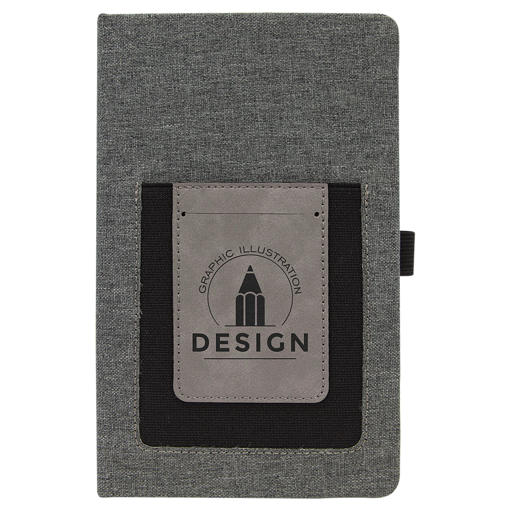 Gray w/Gray 5 1/4" x 8 1/4" Laserable Leatherette Journal with Cell/Card Slot