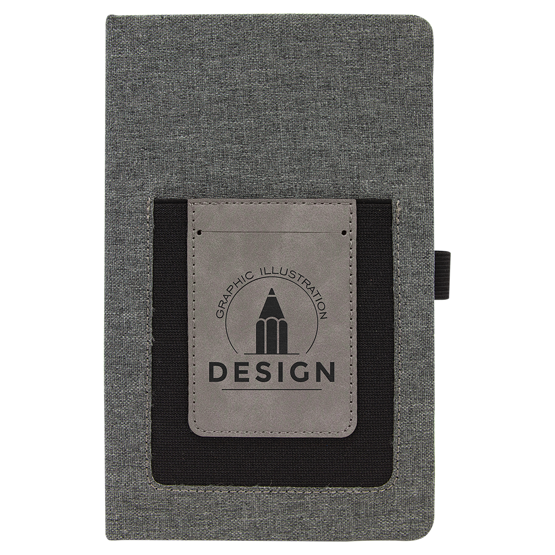 Gray w/Gray 5 1/4" x 8 1/4" Laserable Leatherette Journal with Cell/Card Slot