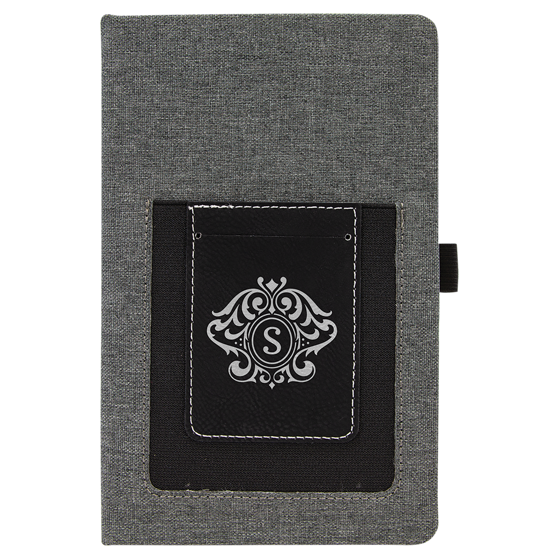 Gray w/Black 5 1/4" x 8 1/4" Laserable Leatherette Journal with Cell/Card Slot