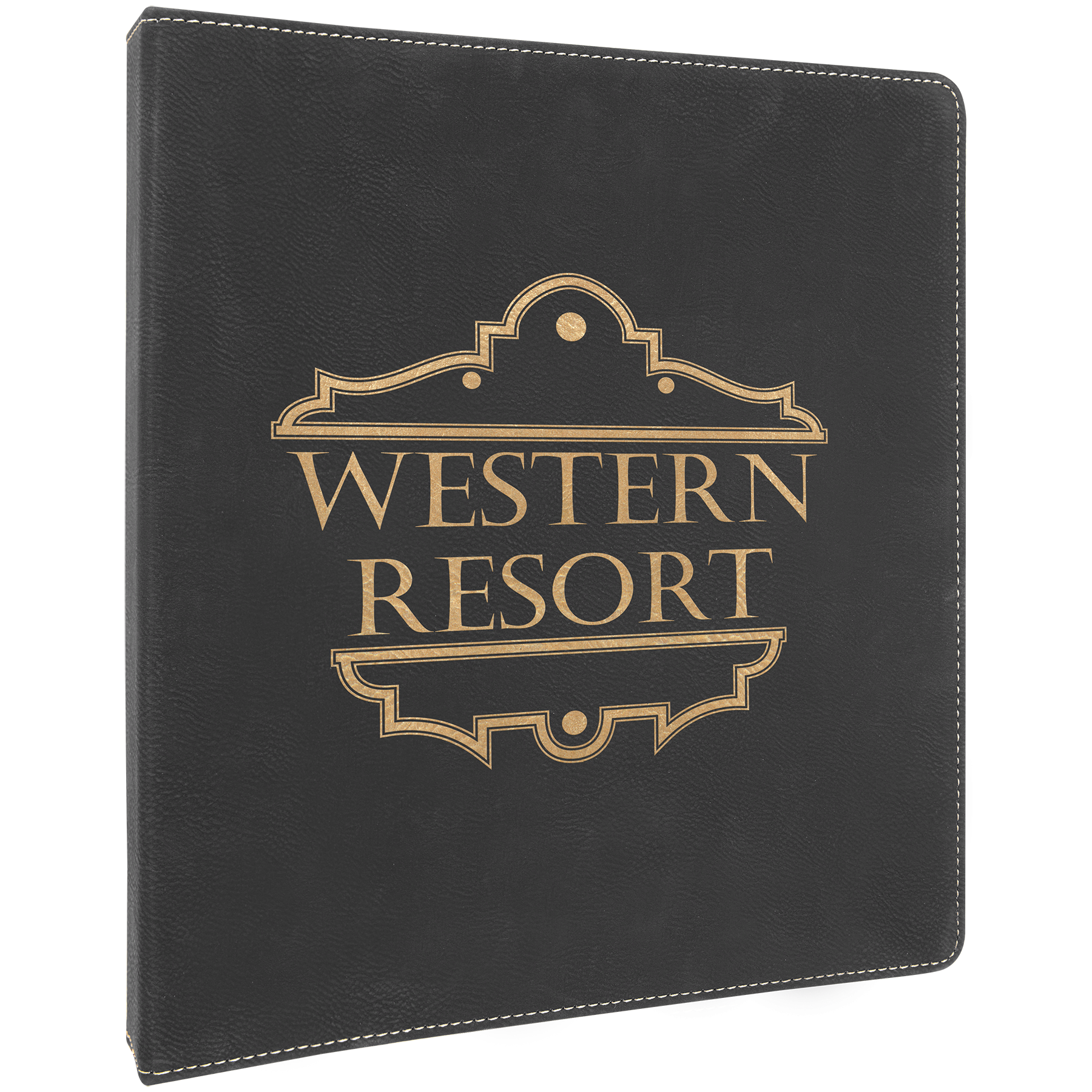 Black/Gold 10 1/2" x 11 1/2" Laserable Leatherette 3 Ring Binder with 1" Slant D Rings