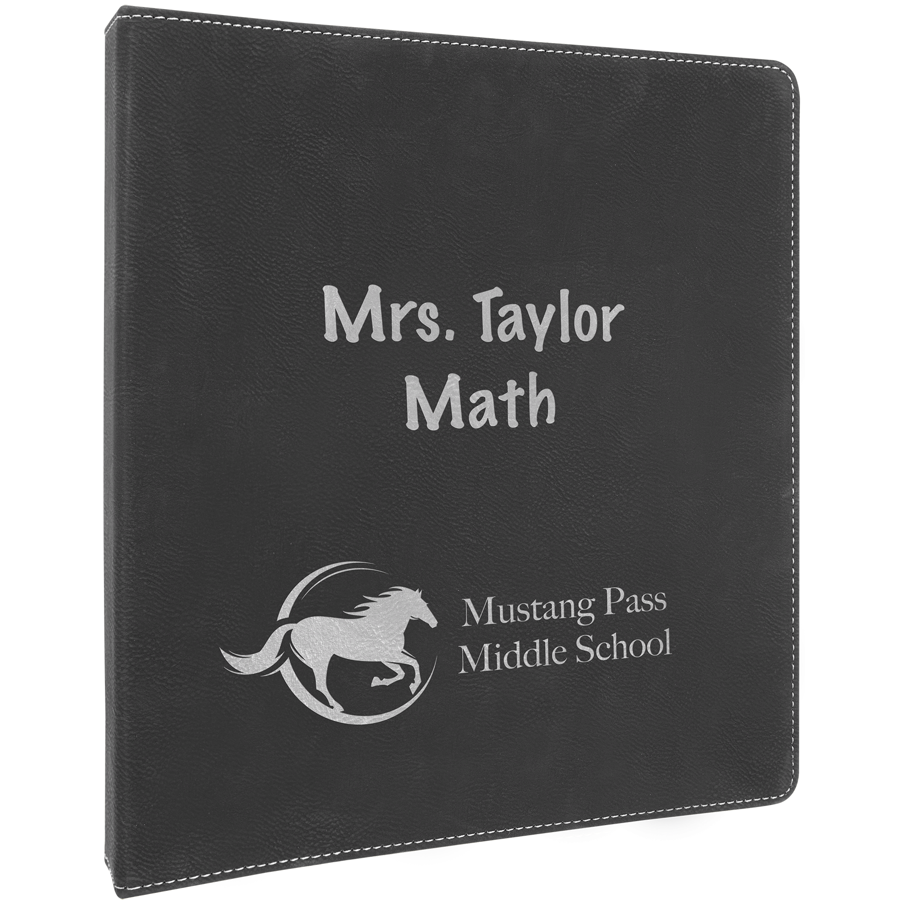 Black/Silver 10 1/2" x 11 1/2" Laserable Leatherette 3 Ring Binder with 1" Slant D Rings