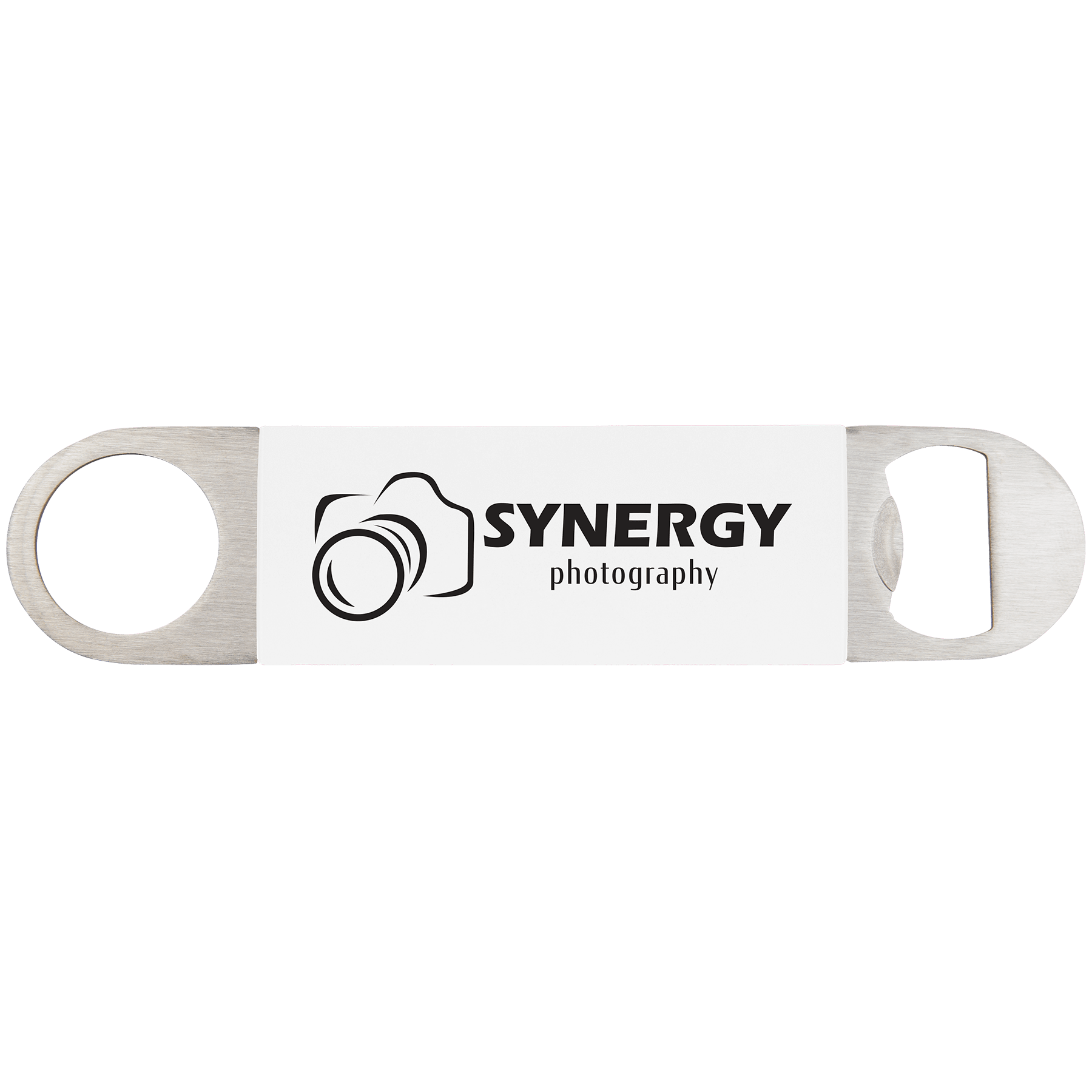 White/Black 1 1/2" x 7" Bottle Opener with Silicone Grip