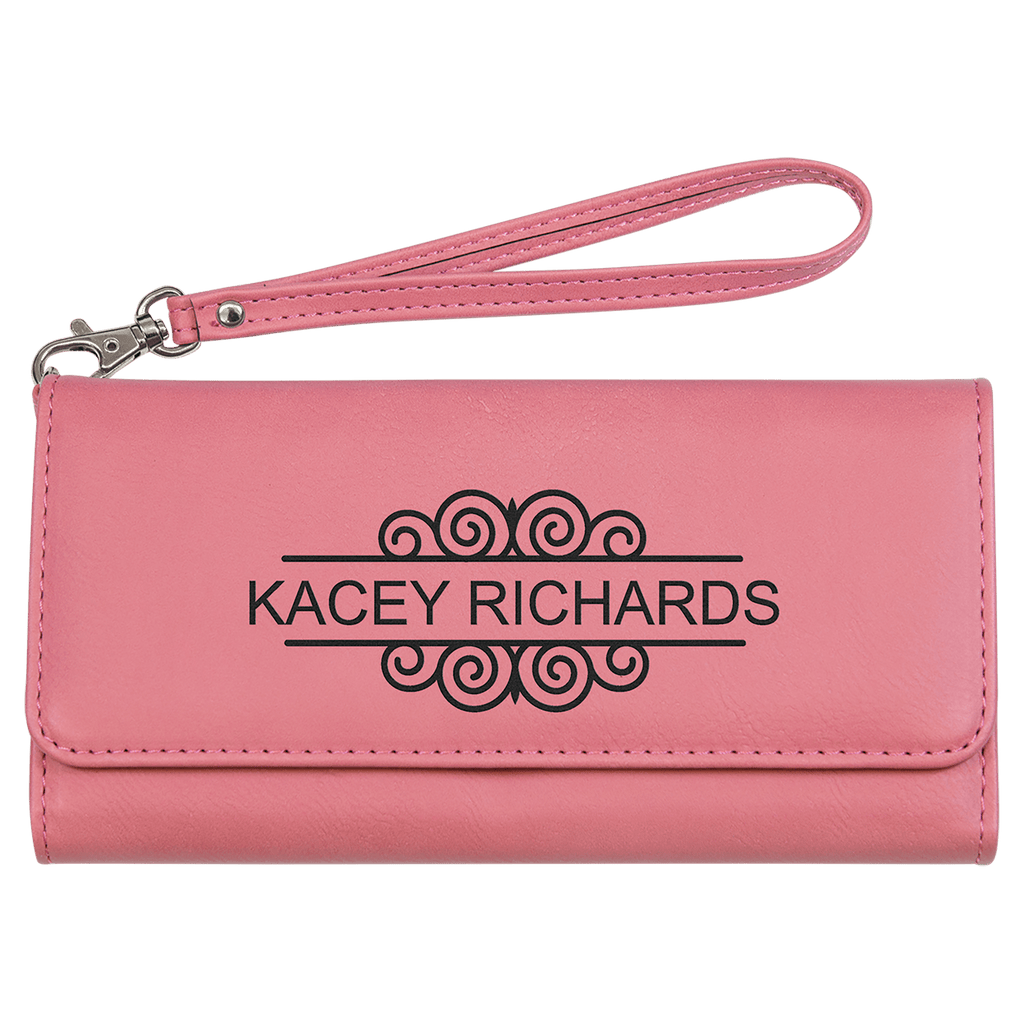 Pink 7 1/2" x 4" Laserable Leatherette Wallet with Strap