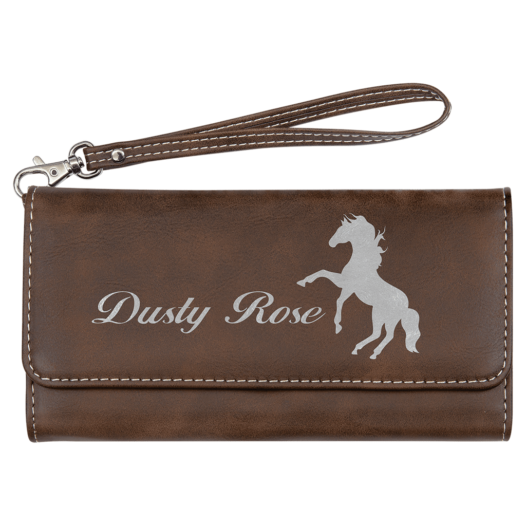 Rustic/Silver 7 1/2" x 4" Laserable Leatherette Wallet with Strap