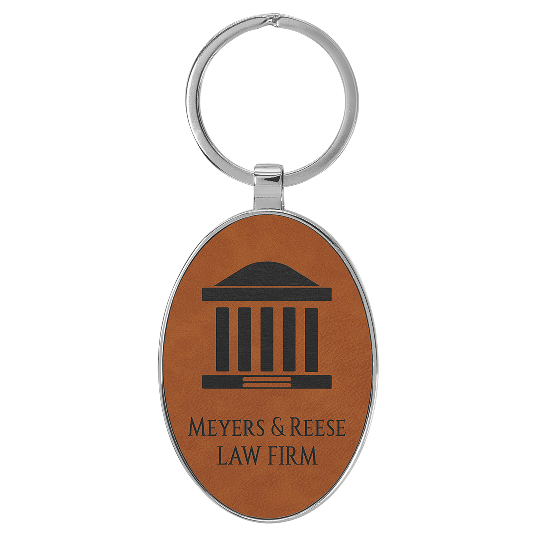 Rawhide 3" x 1 3/4" Laserable Leatherette/Metal Oval Keychain