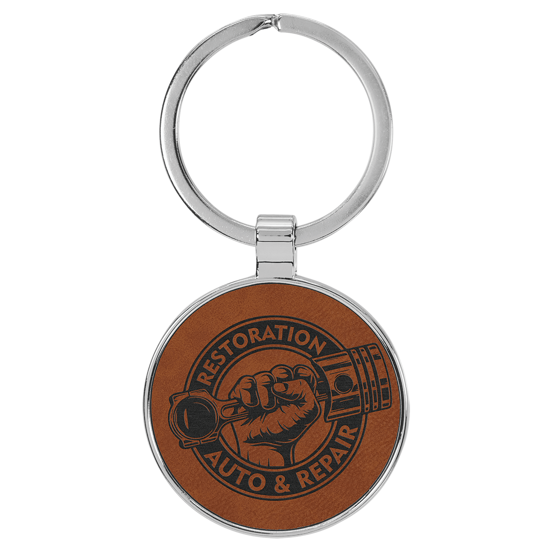 Rawhide 1 1/2" Laserable Leatherette/Metal Round Keychain