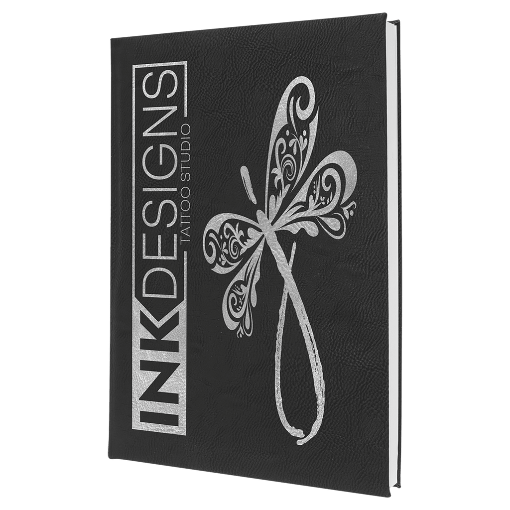 Black/Silver 7" x 9 3/4" Laserable Leatherette Sketch Book with Unlined Notepad