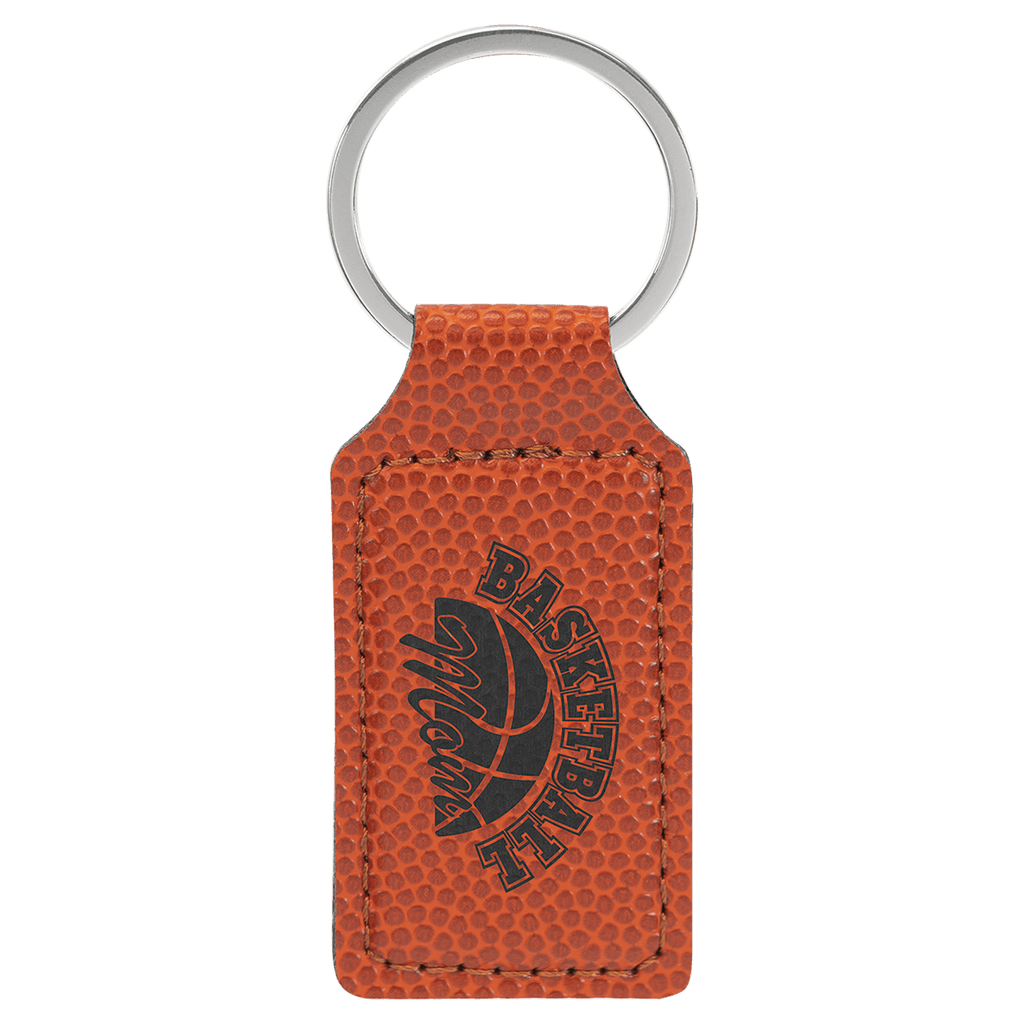Basketball 2 3/4" x 1 1/4" Laserable Leatherette Rectangle Keychain