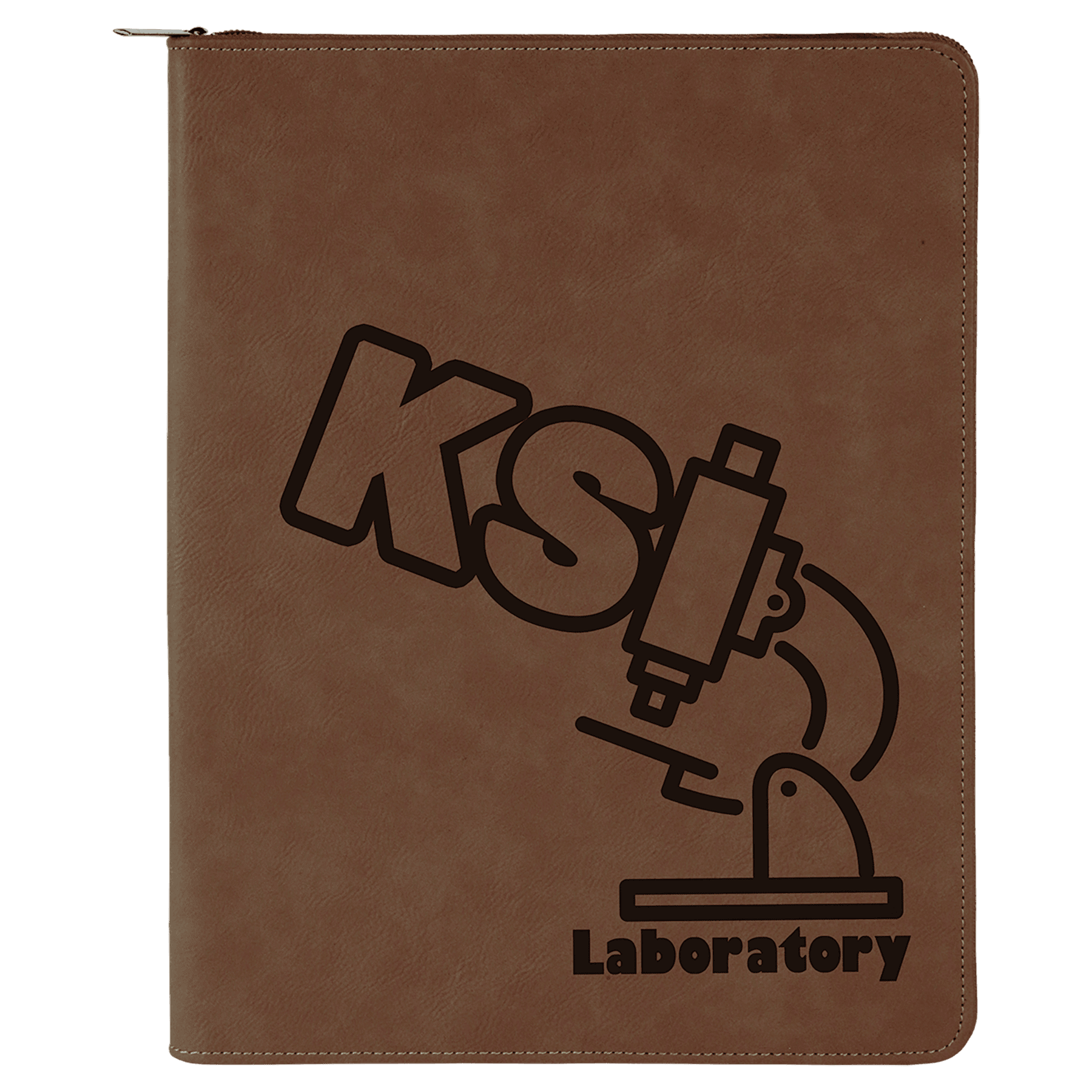 Dark Brown 9 1/2" x 12" w/ Zipper Laserable Leatherette Portfolio with Notepad