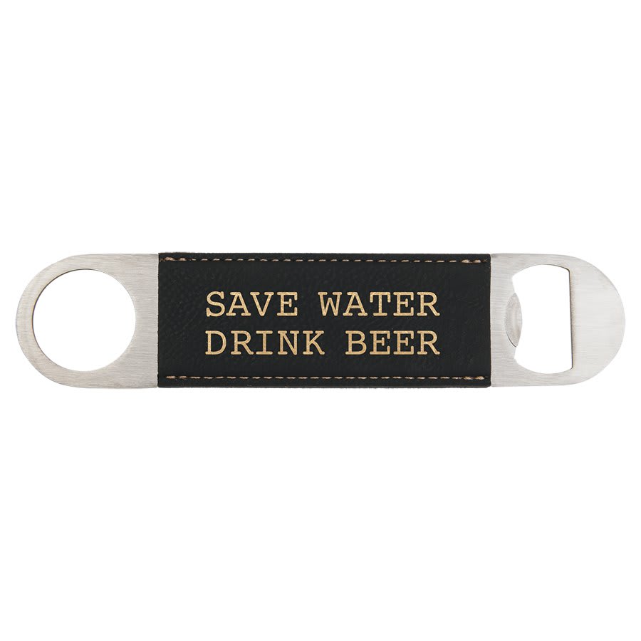 Black/Gold 1 1/2" x 7" Laserable Leatherette Bottle Opener
