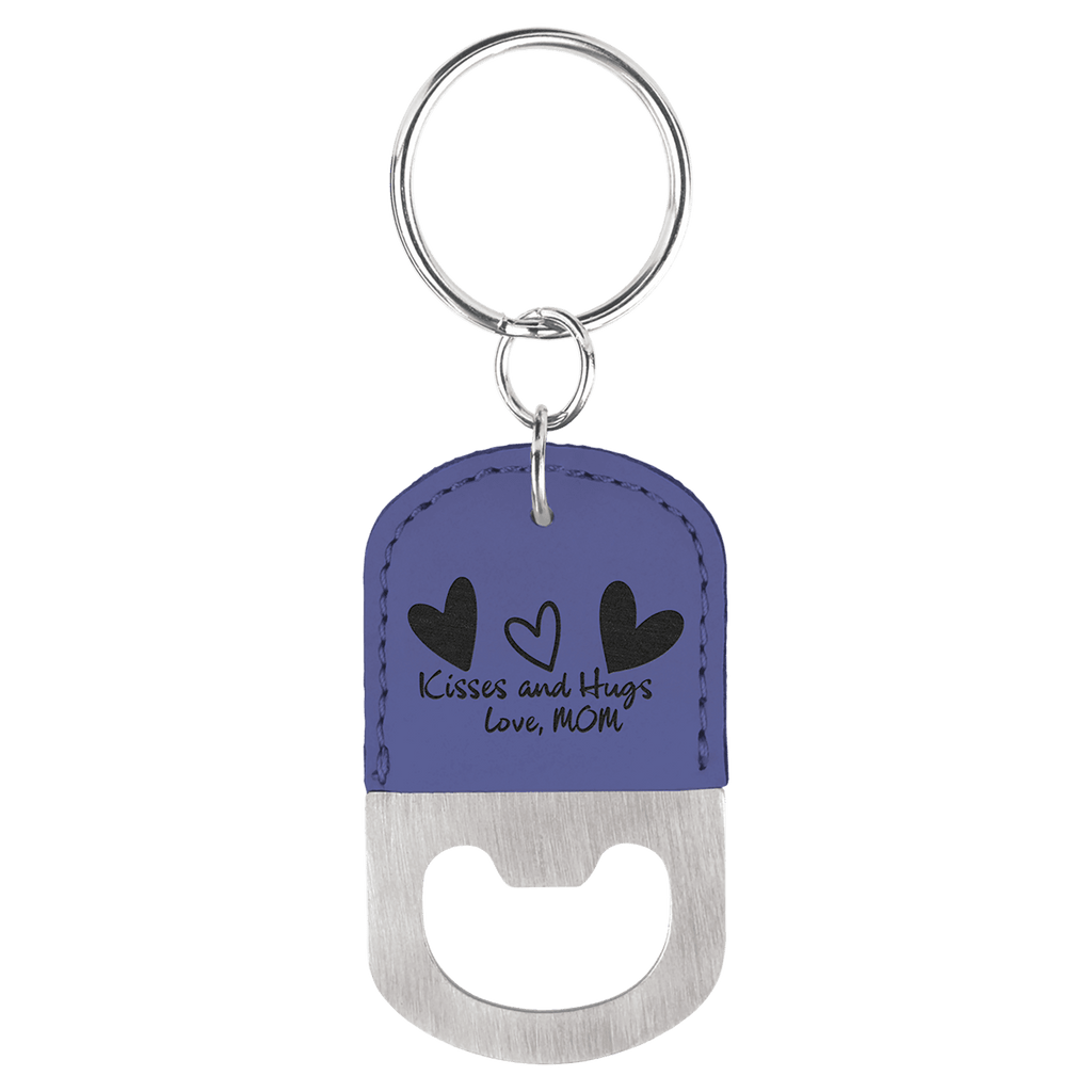 Purple Oval Laserable Leatherette Bottle Opener Keychain