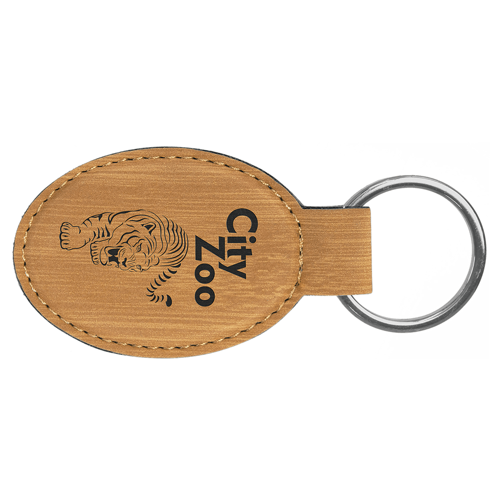 Bamboo 3" x 1 3/4" Laserable Leatherette Oval Keychain