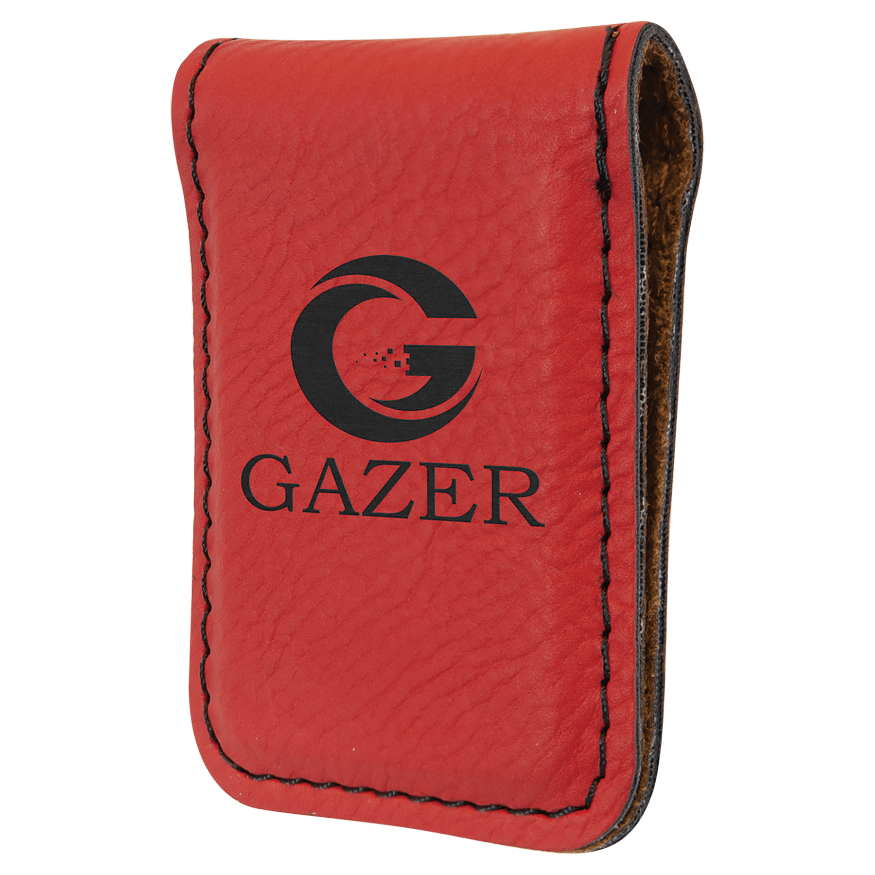 Red 1 3/4" x 2 1/2" Laserable Leatherette Money Clip