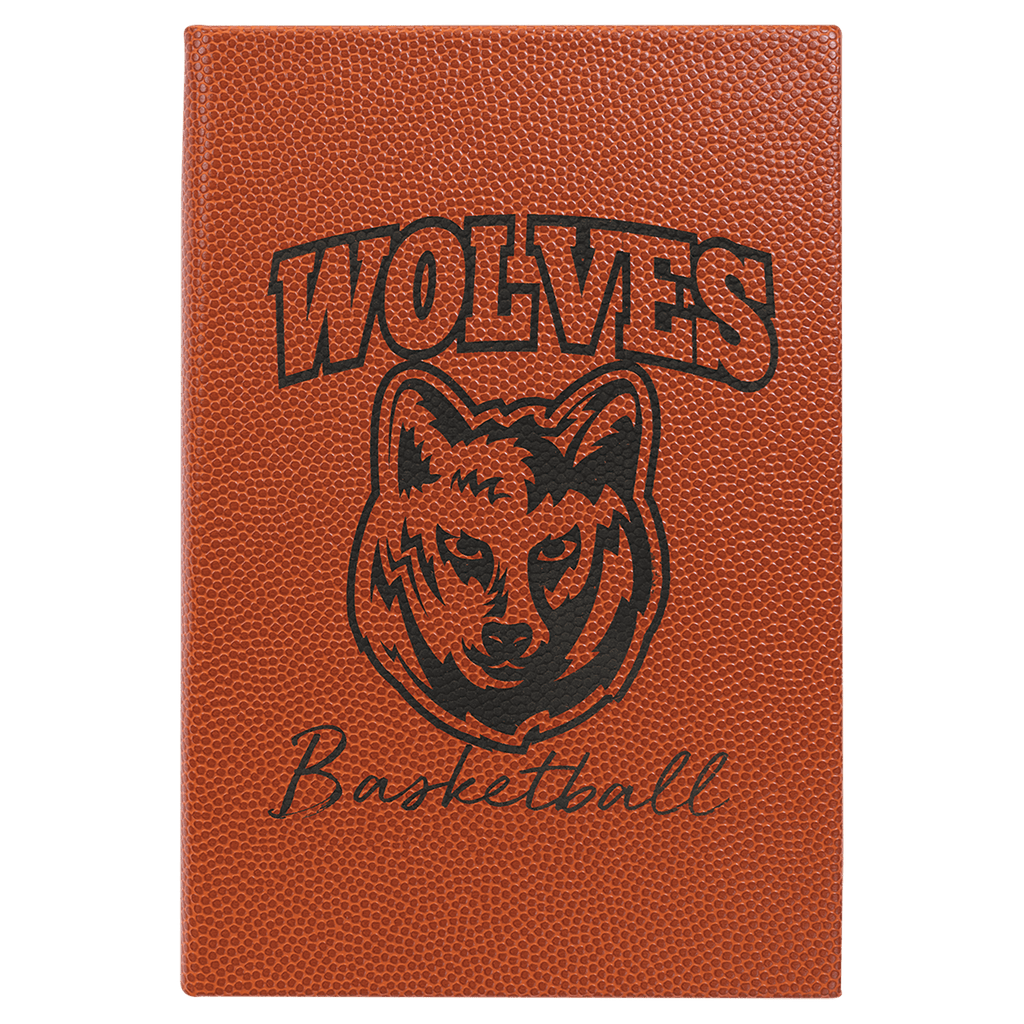 Basketball 5 1/4" x 8 1/4" Laserable Leatherette Journal with Lined Notepad