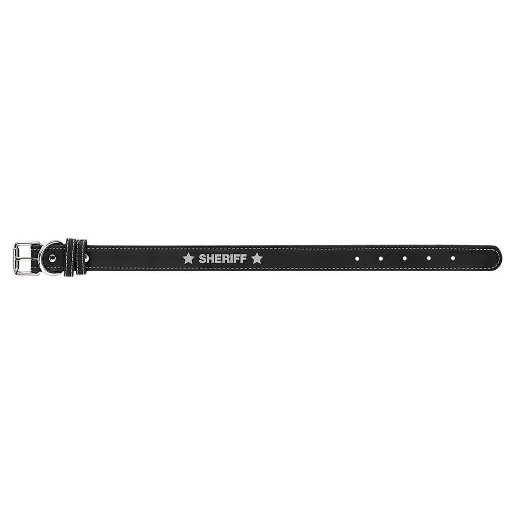 Black/Silver Small 15" x 3/4" Laserable Leatherette Dog Collar