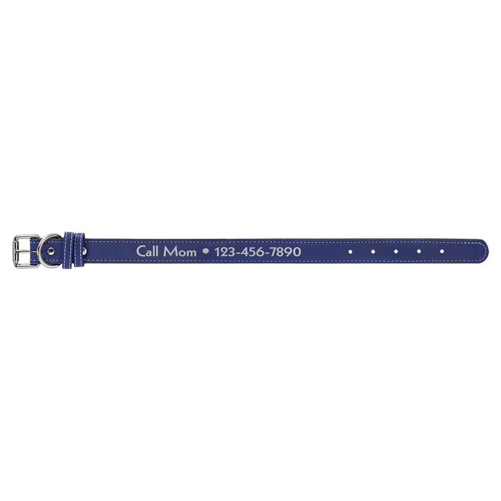 Blue/Silver Medium 19" x 1" Laserable Leatherette Dog Collar