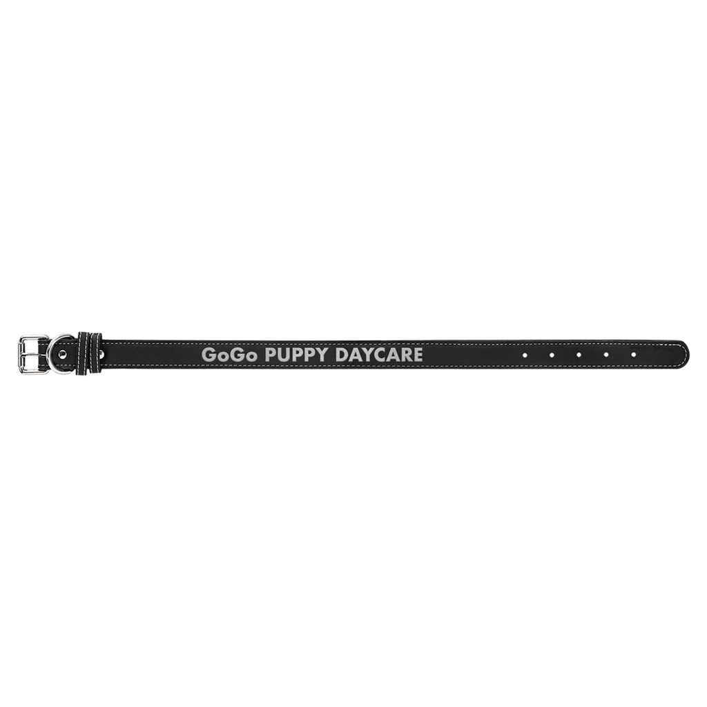 Black/Silver Large 23" x 1" Laserable Leatherette Dog Collar