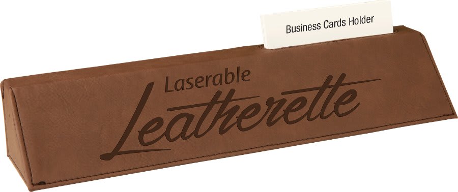 Dark Brown 10 1/2" Laserable Leatherette Desk Wedge with Business Card Holder