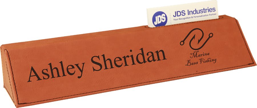 Rawhide 10 1/2" Laserable Leatherette Desk Wedge with Business Card Holder