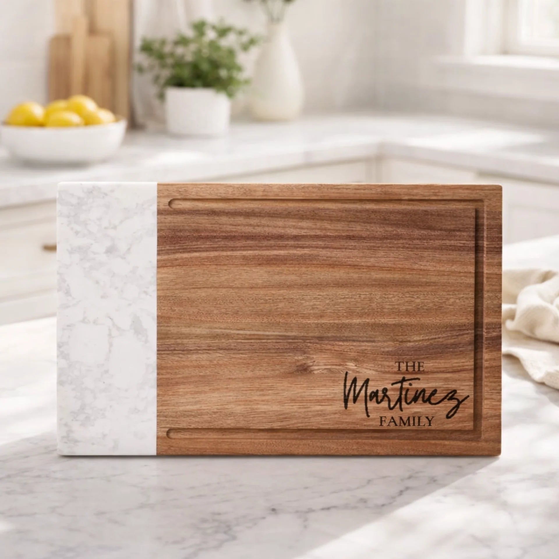 Personalized Marble & Acacia Wood Cutting Board