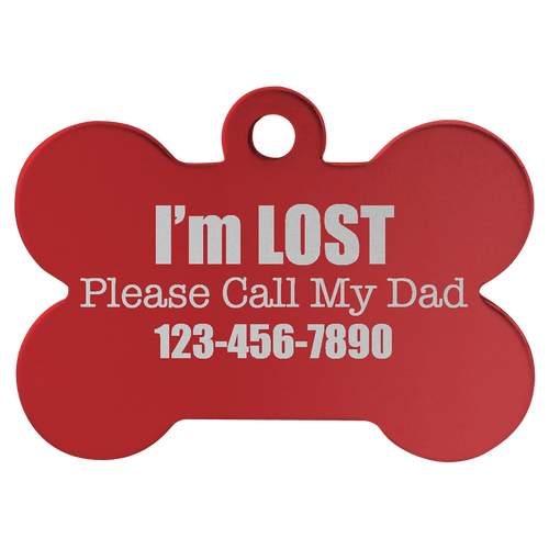 Red 1 1/2" x 1" Laserable Anodized Aluminum Bone Pet Tag