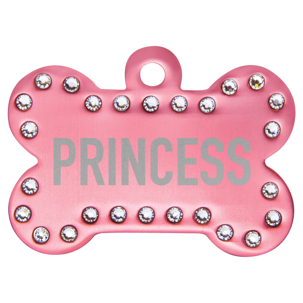 Pink 1 1/2" x 1" Laserable Anodized Aluminum Swarovski Bling Bone with Tab