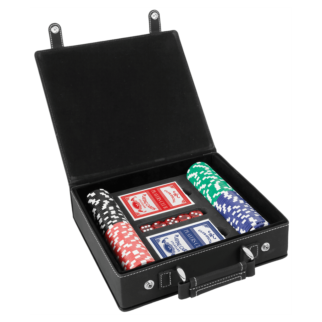 Black/Silver Laserable Leatherette 100 Chip Poker Set