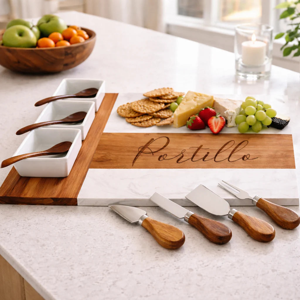 Personalized Marble Charcuterie Board & Bowls Set