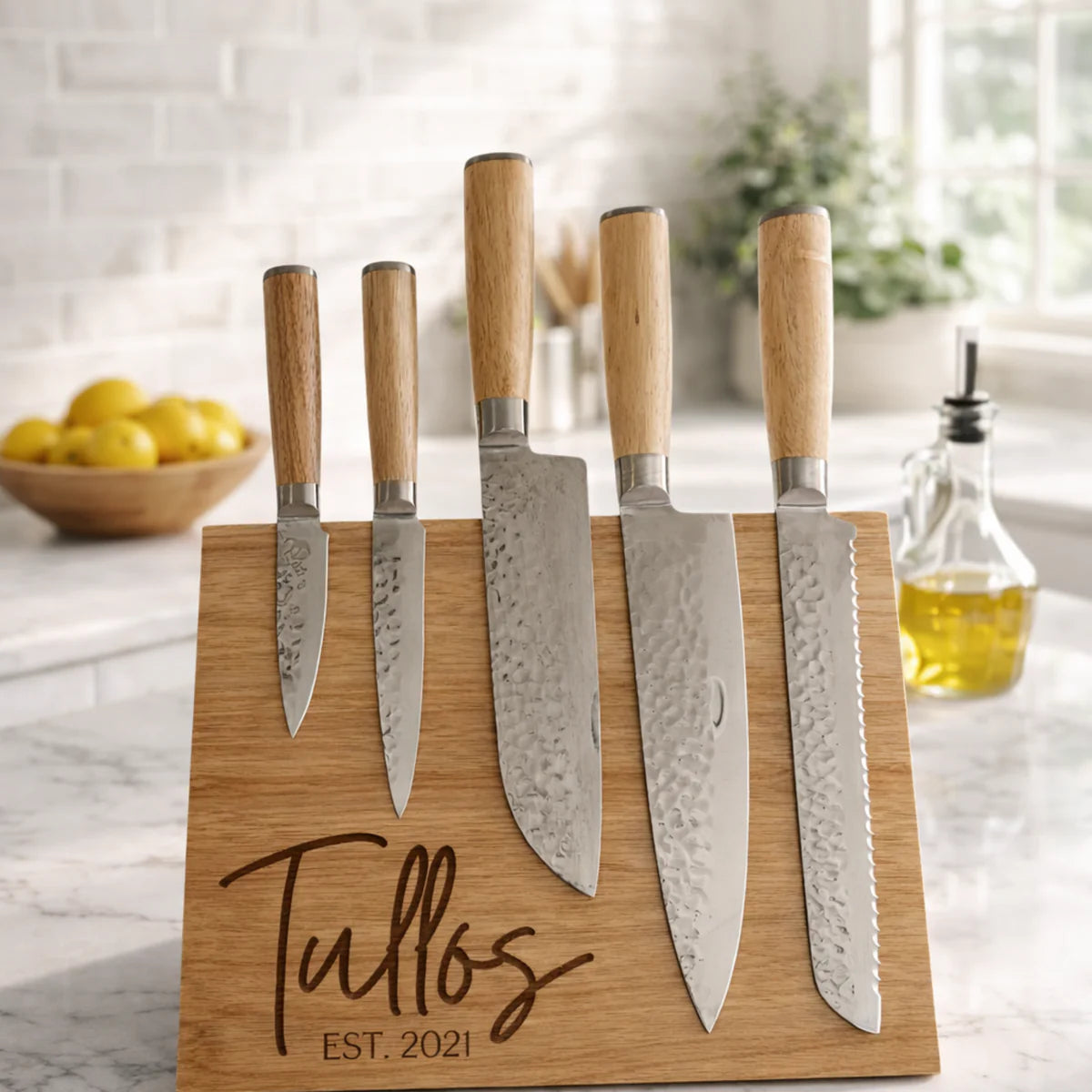 Personalized 6-Piece Kitchen Knife Set with Engraved Magnetic Block