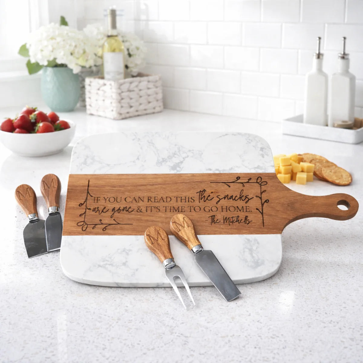 Personalized Marble Serving Board & Knife Set