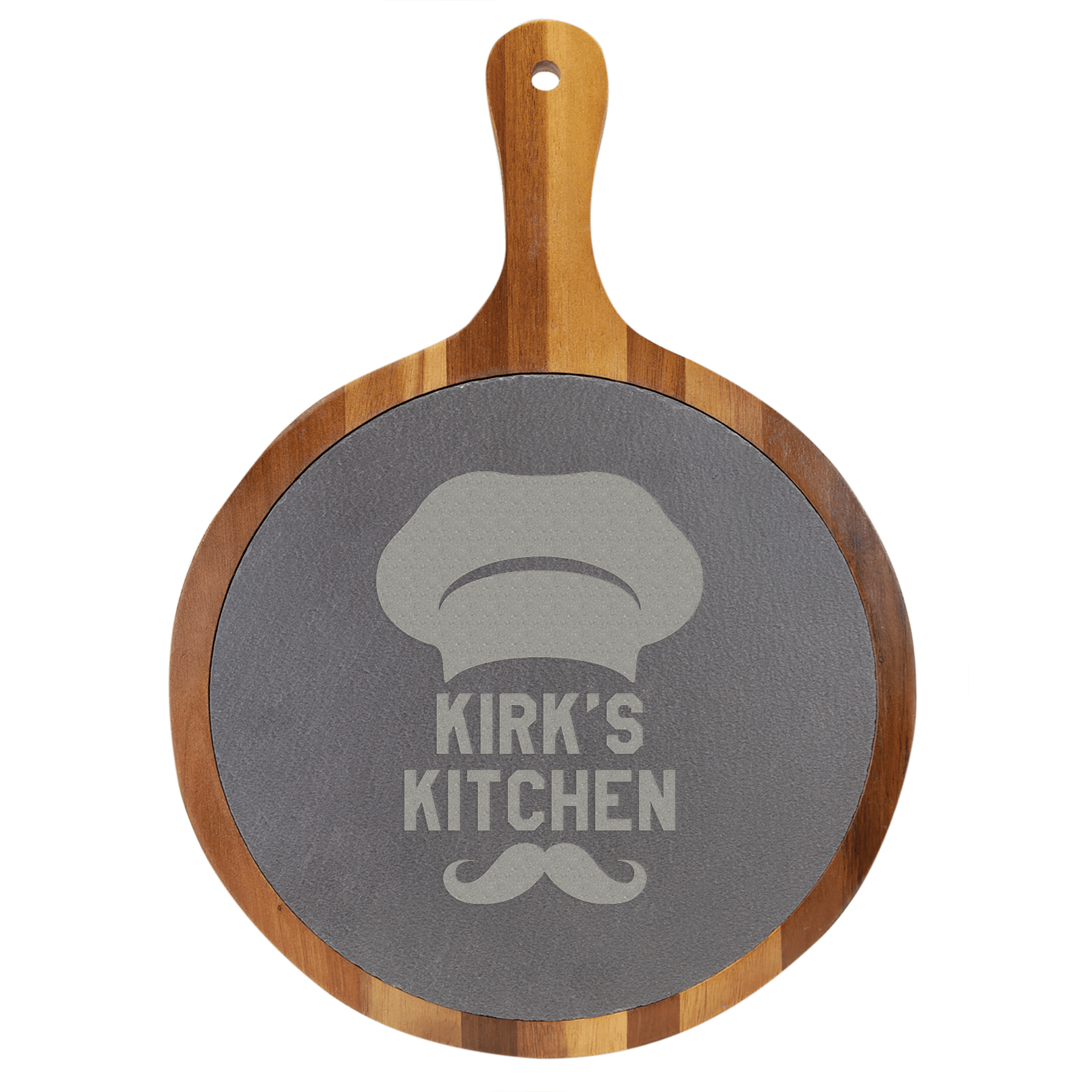 10 1/2" x 14 1/2" Round Acacia Wood/Slate Serving Board with Handle